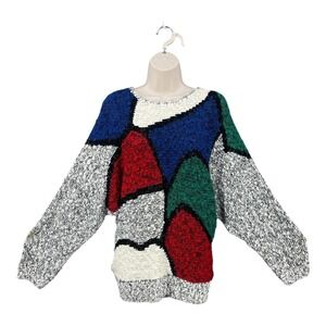 Vintage Pretense 80s Sweater Women Colorblock Abstract Statement‎ Knit Size 18W